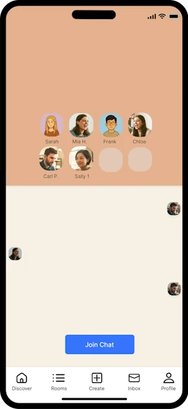 Moopes app — a small chat room conversation